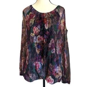 Women’s INC Metallic Cold Shoulder Stretchy Blouse - Size M - NWOT